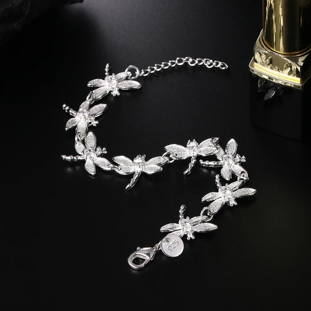 Aveuri Hot Pretty crystal Dragonfly fashion 925 sterling silver Bracelets for woman Wedding party Holiday gift noble fine Jewelry