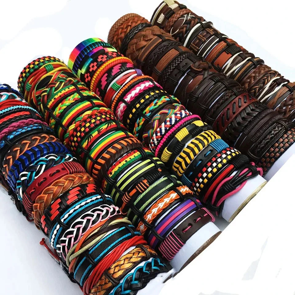 Aveuri-Christmas Gift New Year's Eve Gift 5Pcs/Lot Bulk Vintage Leather Charm Bracelets For Men Women Mix Styles Adjustable Bangle Fashion Jewelry In Wholesale