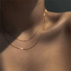 Aveuri Simple Gold Color Double Layer Clavicle Chain Necklace For Women INS Snake Bone Chain Choker Fashion Jewelry Wholesale