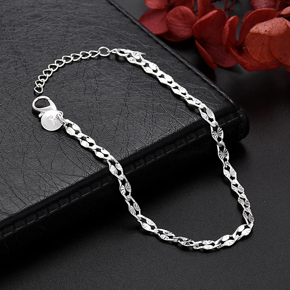 Aveuri KCRLP Cute solid 925 Sterling Silver 4MM chain bracelets for women man boy jewelry wedding party Christmas gifts 18+4cm