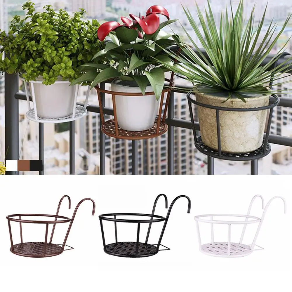 Aveuri Railings Iron Window Sill Planter Pot Stand Balcony Guardrail Hanging Flower Pots Rack Stylish Household Storage Rack Floral Art