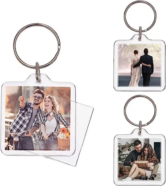 Aveuri 1/10Pcs Blank Acrylic Picture Keychain DIY Clear Insert Photo Split Key Ring Frame Key Chains Couple Anniversary Graduation Gift