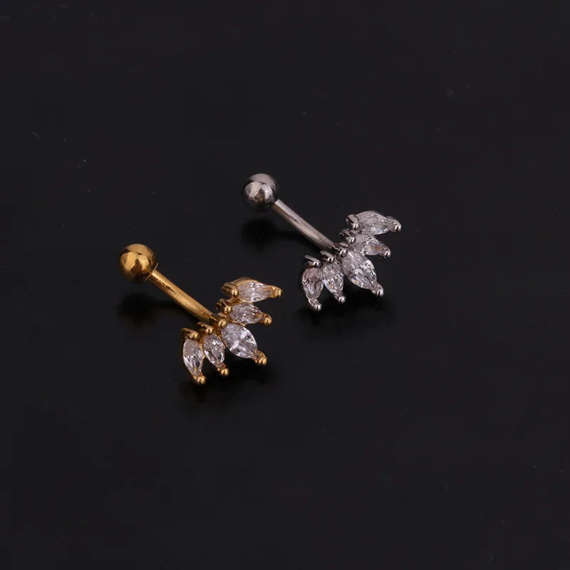 Aveuri-16G Stainless Steel Rook Ear Piercing Flower Helix Tragus Lobe Curved Barbell Cartilage Earring Eyebrow Belly Piercing Jewelry