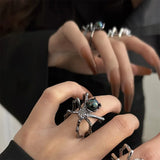 Punk Dark Spider Open Ring Retro Moonstone Black Ring For Women New Gothic Jewelry Dropshipping Wholesale Gift