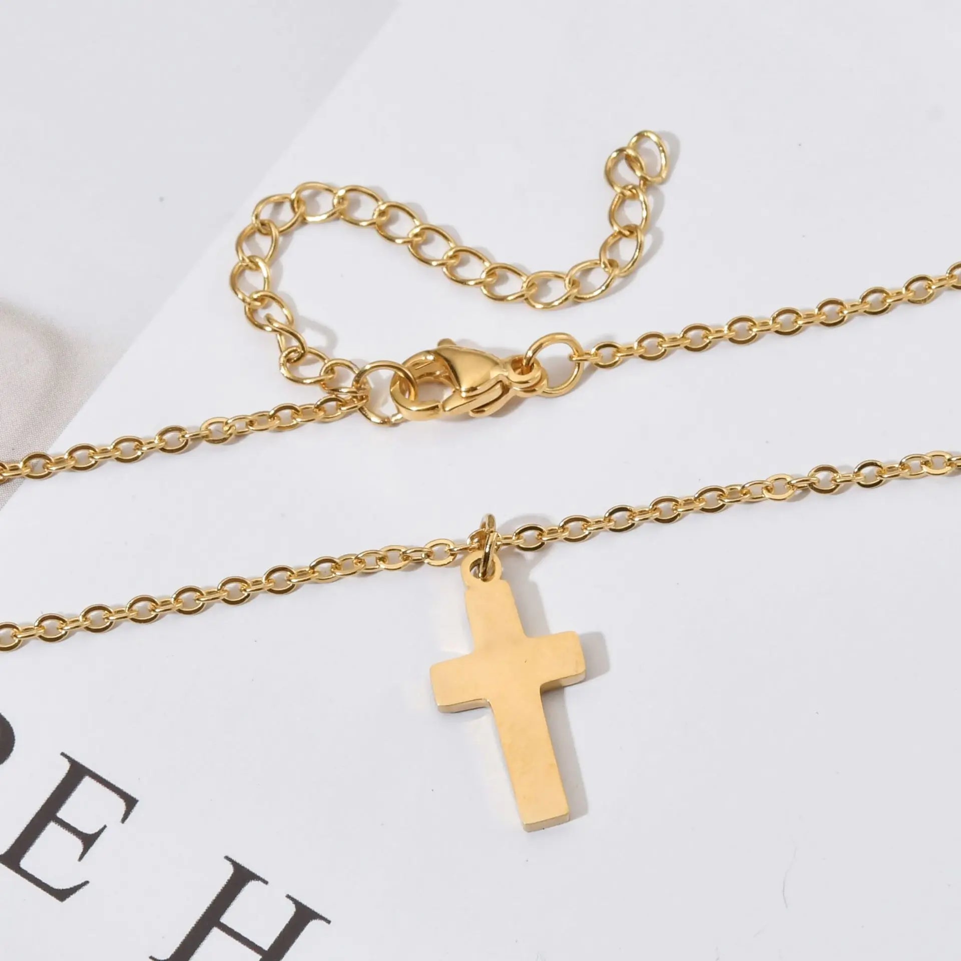 Aveuri-Christmas Gift New Year's Eve Gift Stainless Steel Cross Necklace For Women Gold Silver Color Waterproof Chain Men Fashion Never Fade Jewelry Accessories