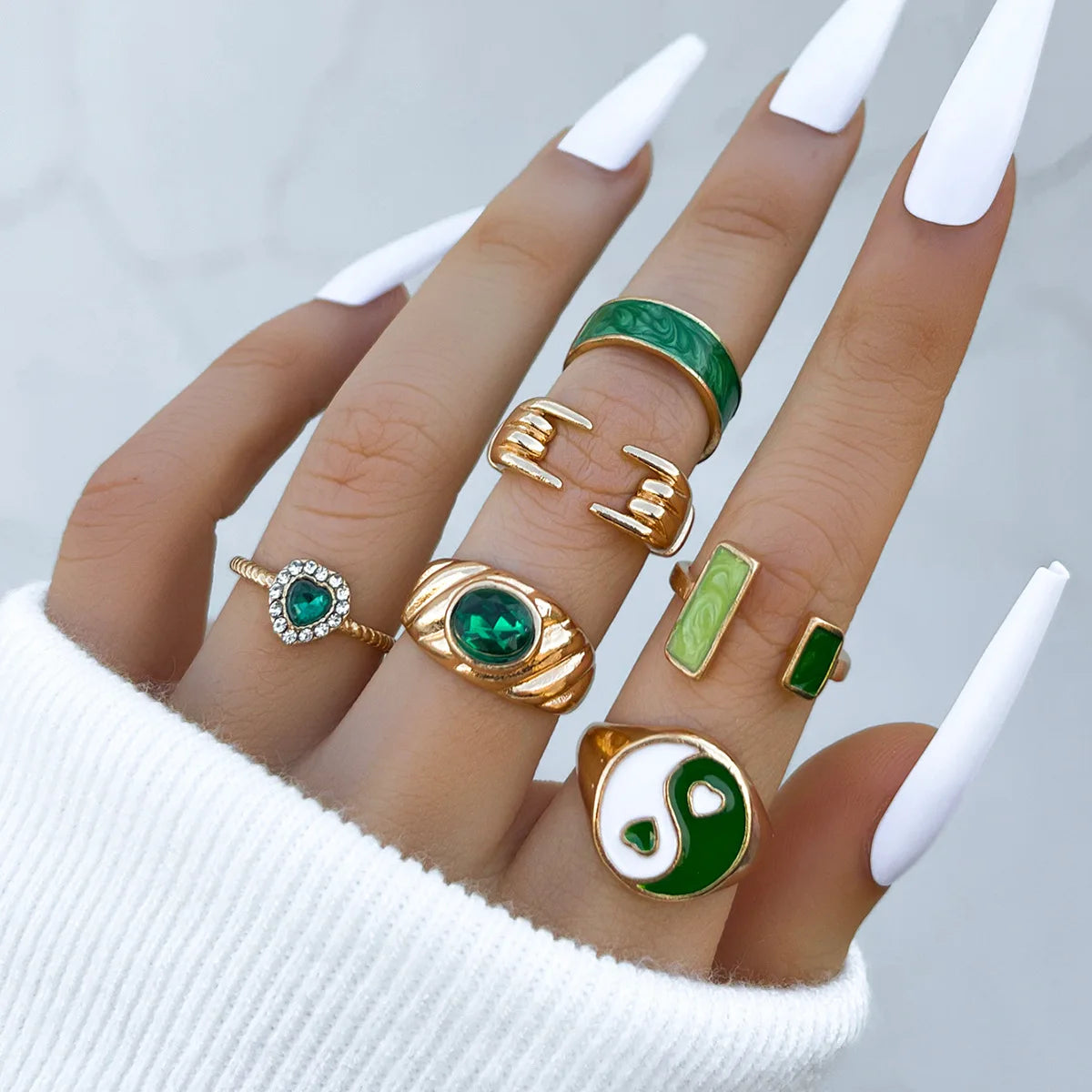 Aveuri-Christmas Gift New Year's Eve Gift Bohemia Geometric Colorful Enamel Kunckle Ring Set For Women Butterfly Heart Sign Finger Ring Female Daily Jewelry