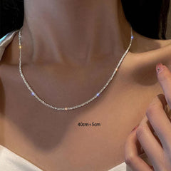 Aveuri-Christmas Gift New Year's Eve Gift Silver Color Sparkling Necklace For Women Trendy Clavicle Chain Choker Girls Korean Wedding Party Jewelry Accessories