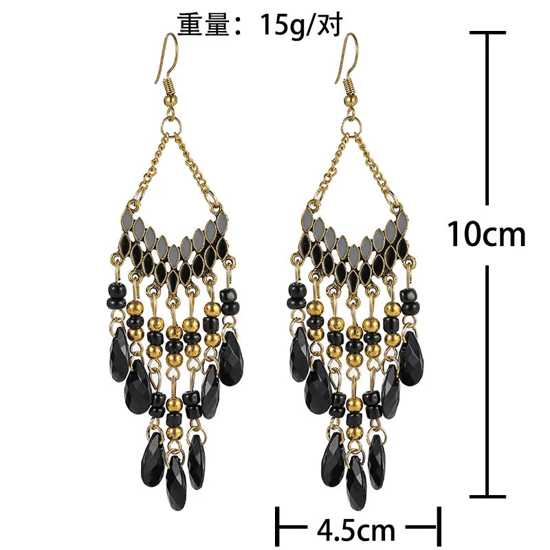 Aveuri-Christmas Gift New Year's Eve Gift Bohemian Water Drop Tassel Earrings For Women Colorful Beads Dangle Ethnic Style Earring Female Fashion Jewelry