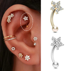 Aveuri-16G Stainless Steel Rook Ear Piercing Flower Helix Tragus Lobe Curved Barbell Cartilage Earring Eyebrow Belly Piercing Jewelry