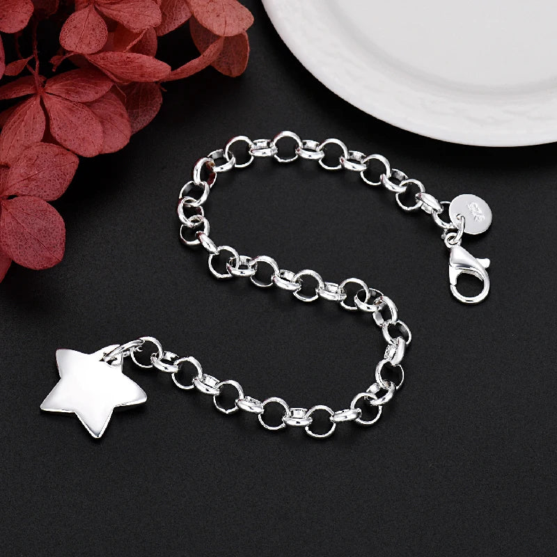 Aveuri Hot 925 Sterling Silver Elegant Star Bracelets necklace for Women Fashion Party Wedding Jewelry sets  Accessories Holiday Gifts