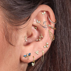 Aveuri-1PC Ear Piercing Chain Hoop Earring Rook Helix Tragus Lobe Zircon Cartilage Piercing Leaf Stud Earring Stainless Steel Jewelry