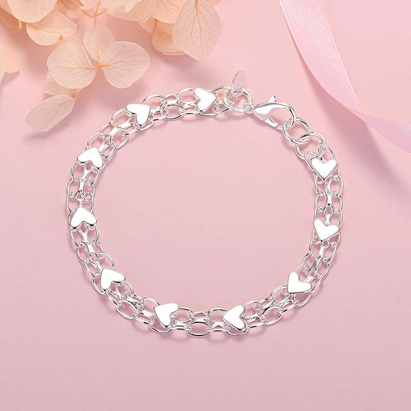 Aveuri Hot fashion 925 Sterling Silver charm heart bracelets for women lady luxury jewelry wedding Accessories party holiday gifts