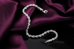 Aveuri fashion 925 Sterling Silver Bracelets necklace Jewelry sets for men women classic 4MM twisted rope chain Fashion Party wedding