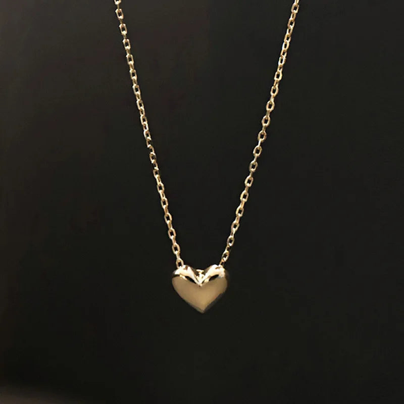 Aveuri 925 Sterling Silver Glossy Heart Pendant Necklace Women Plated 14K Gold Fashion Temperament Anniversary Jewelry