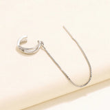 Korean Silver Color Cross Clip Earrings Chain Tassel Line for Women Two-Wear Fashion Geometric Creative Design Jewelry Gift