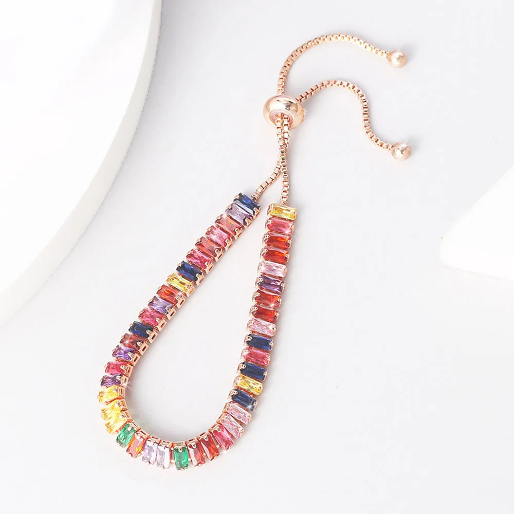 Aveuri-Luxury Multicolor Adjustable Tennis Bracelets for Women Shiny Colorful Zircon Bracelet Chain on Hand Wedding Jewelry Girl Gift