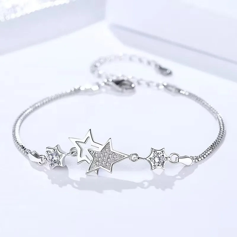 Aveuri New Popular Brands 925 Sterling Silver Noble charms Crystal Star Bracelets for Women Jewelry Fashion Party Wedding Birthday Gift