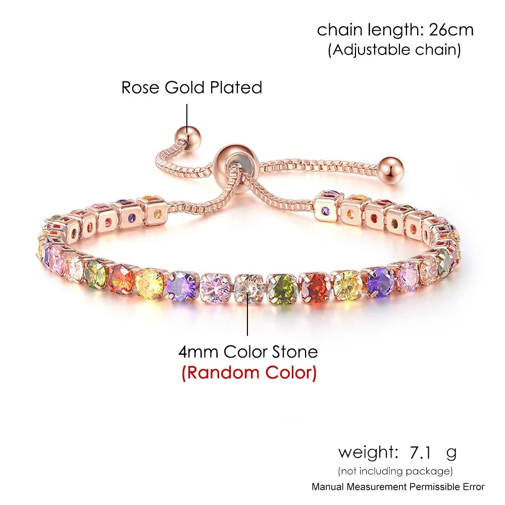 Aveuri-Luxury Multicolor Adjustable Tennis Bracelets for Women Shiny Colorful Zircon Bracelet Chain on Hand Wedding Jewelry Girl Gift