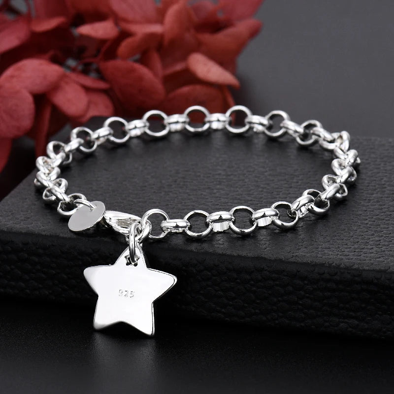 Aveuri Hot 925 Sterling Silver Elegant Star Bracelets necklace for Women Fashion Party Wedding Jewelry sets  Accessories Holiday Gifts