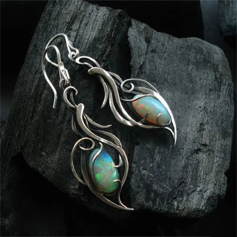 Aveuri-Christmas gifts idea Elegant Oval Flower Green Stone Earrings for Women Silver Color Dangle Earrings Jewelry