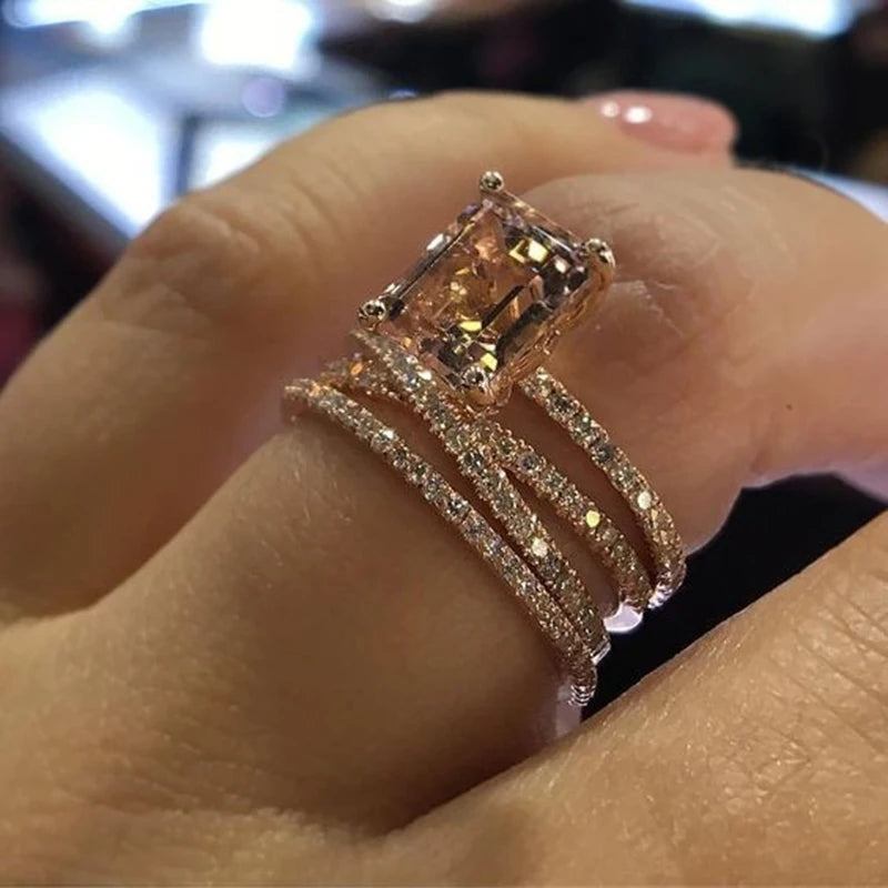 Aveuri-Christmas gifts idea Winter outfits Christmas outfits Fashion Multilayer Morganite Ring Rose Gold Color Wedding Jewelry Champagne crystal stone Ring Bague for Women Mother days Gifts