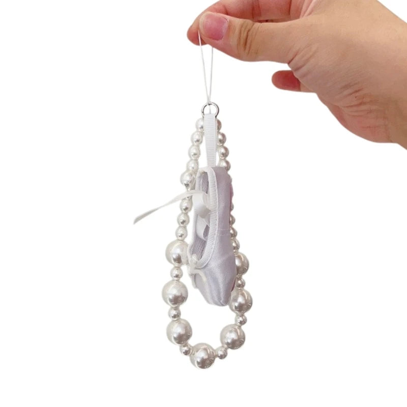 Aveuri Pearl Beaded Keychain Pendant Car Keyring Hanging Ornament Ballet Shoes Phone Charm for Handbag Purses Bag Decorations DropShip