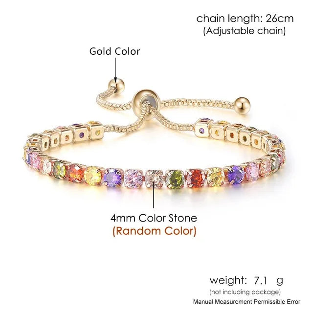 Aveuri-Luxury Multicolor Adjustable Tennis Bracelets for Women Shiny Colorful Zircon Bracelet Chain on Hand Wedding Jewelry Girl Gift