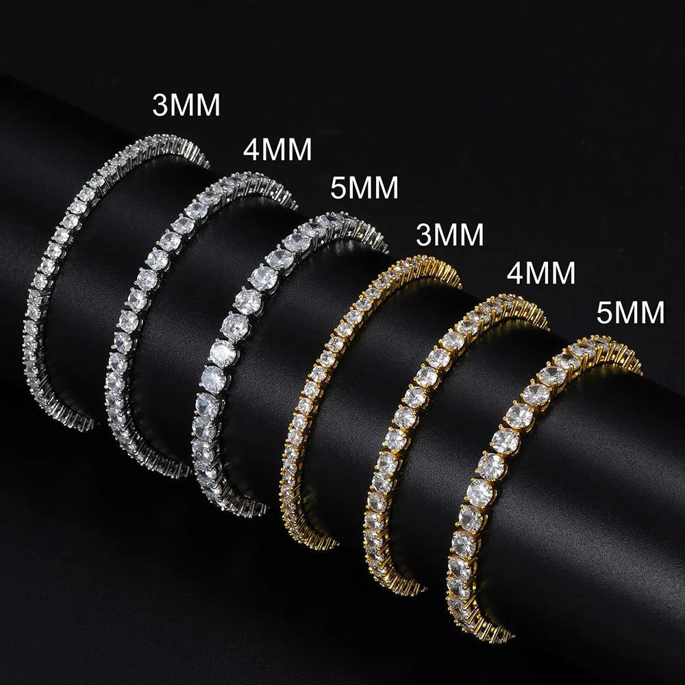 Aveuri-Hip Hop Iced Out Tennis Bracelets for Men Women 3/4/5mm CZ Homme Hand Chain Spring Buckle Bracelet Wedding High Quality Jewelry