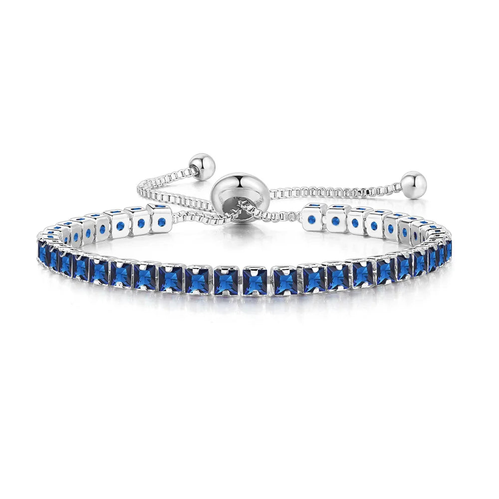 Aveuri-Adjustable Tennis Bracelets for Women Blue Shiny Zirconia Crystal Chain on Hand Ladies Charm Bracelet Trend Jewelry Girl's Gift