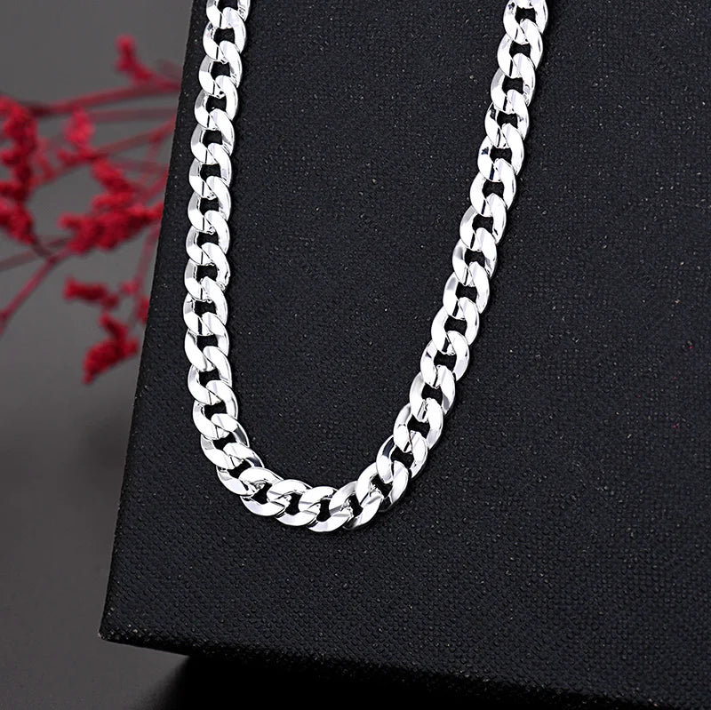 Aveuri popular brand 925 Sterling silver elegant 7MM Chain bracelets neckalces jewelry set for man women fashion Party wedding gifts