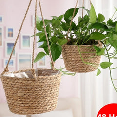 Aveuri Garden Hanging Planter Macrame Plant Storage Basket Jute Rope Woven Indoor Outdoor Flower Pot Holder Plant Hangers Home Decor