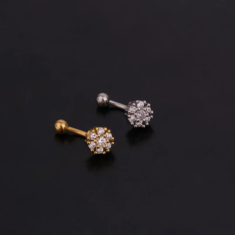 Aveuri-16G Stainless Steel Rook Ear Piercing Flower Helix Tragus Lobe Curved Barbell Cartilage Earring Eyebrow Belly Piercing Jewelry