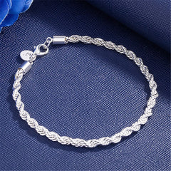 Aveuri Hot Street charms 4MM Twisted rope chain 925 sterling silver Bracelets for man woman Fashion classic jewelry Wedding party gifts