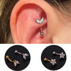 Aveuri-16G Stainless Steel Rook Ear Piercing Flower Helix Tragus Lobe Curved Barbell Cartilage Earring Eyebrow Belly Piercing Jewelry