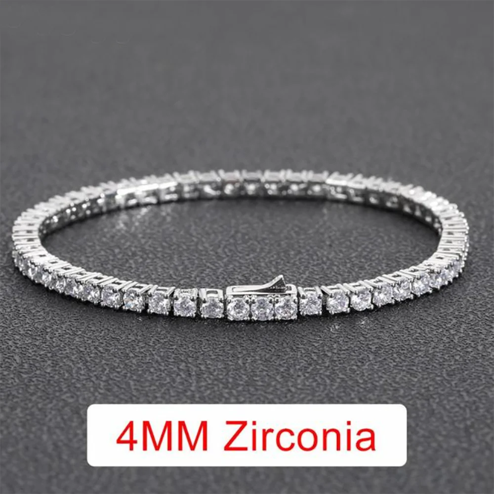 Aveuri-Hip Hop Iced Out Tennis Bracelets for Men Women 3/4/5mm CZ Homme Hand Chain Spring Buckle Bracelet Wedding High Quality Jewelry