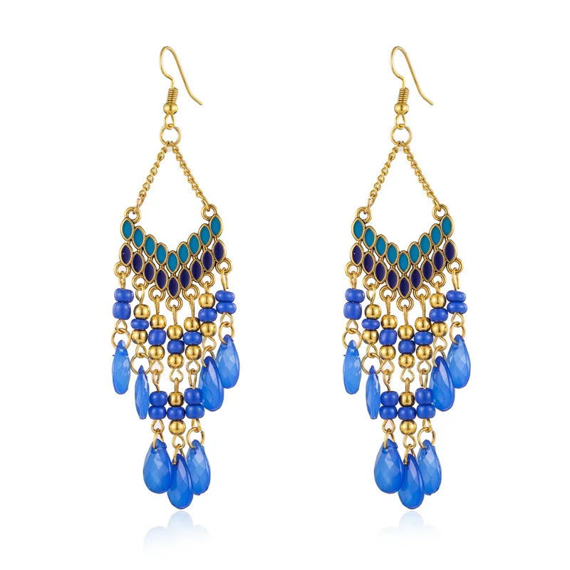 Aveuri-Christmas Gift New Year's Eve Gift Bohemian Water Drop Tassel Earrings For Women Colorful Beads Dangle Ethnic Style Earring Female Fashion Jewelry