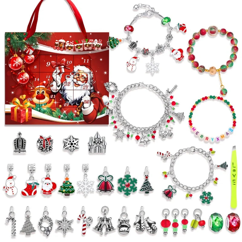 Aveuri-Christmas Gift idea Christmas Charm Bracelet for Kids,Jewelry Blind Box Handmade DIY 24 Grid Educational Puzzle Toys Exquisite Gift Box Set