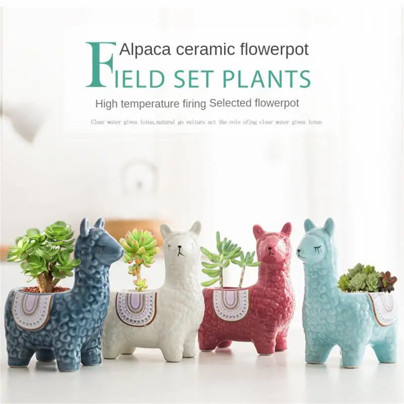 Aveuri Ceramic Alpaca Flower Pot European Style Cute Fleshy Nordic Home Decoration Cartoon Animal Plant Balcony New Decorations Basket