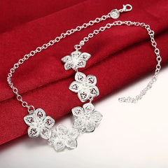 Aveuri Korean Charms 925 Sterling Silver beautiful elegant Flowers necklace earrings Jewelry sets for women Fashion Party wedding gifts