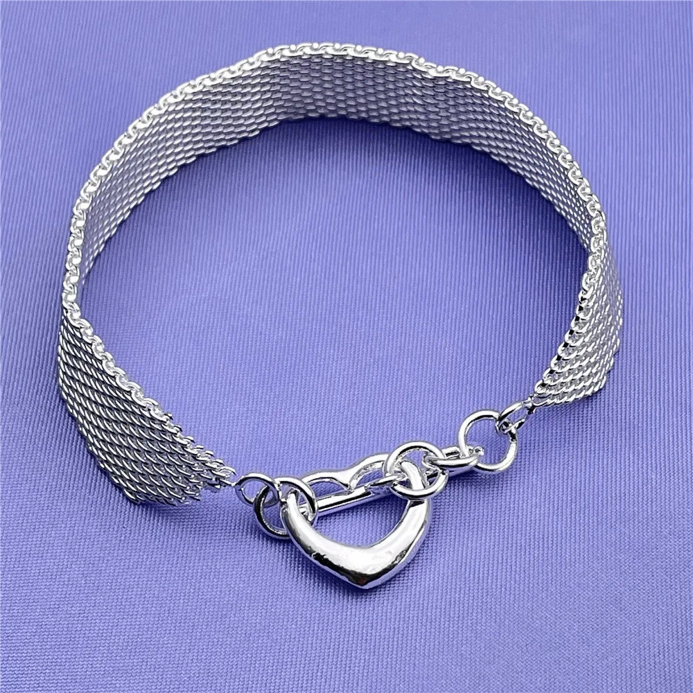 Aveuri Hot Street fashion 925 sterling Silver Net chain bracelets earrings for women Jewelry sets designer Party wedding Holiday gifts