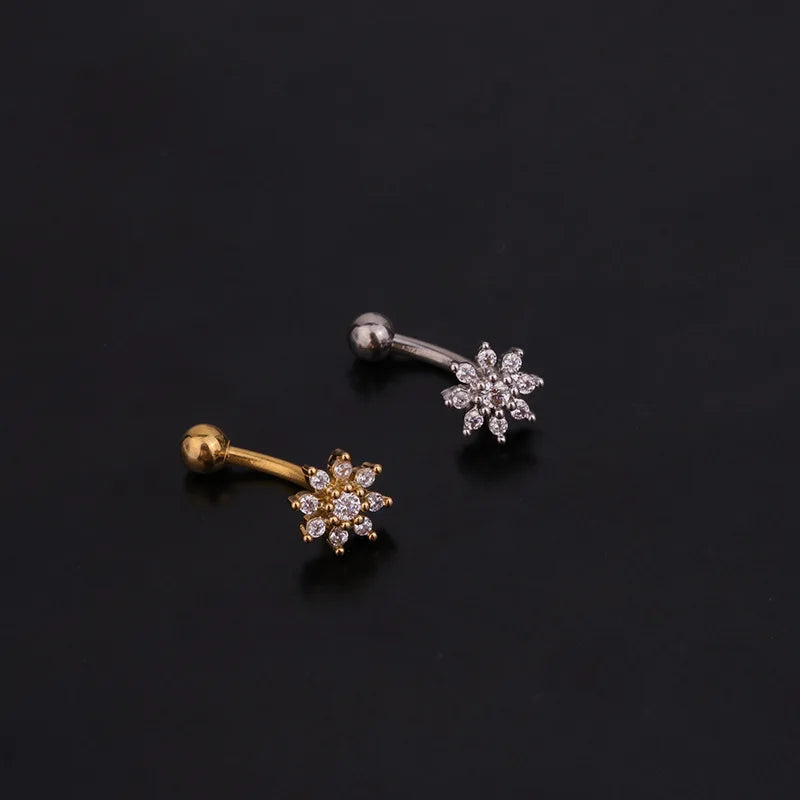 Aveuri-16G Stainless Steel Rook Ear Piercing Flower Helix Tragus Lobe Curved Barbell Cartilage Earring Eyebrow Belly Piercing Jewelry