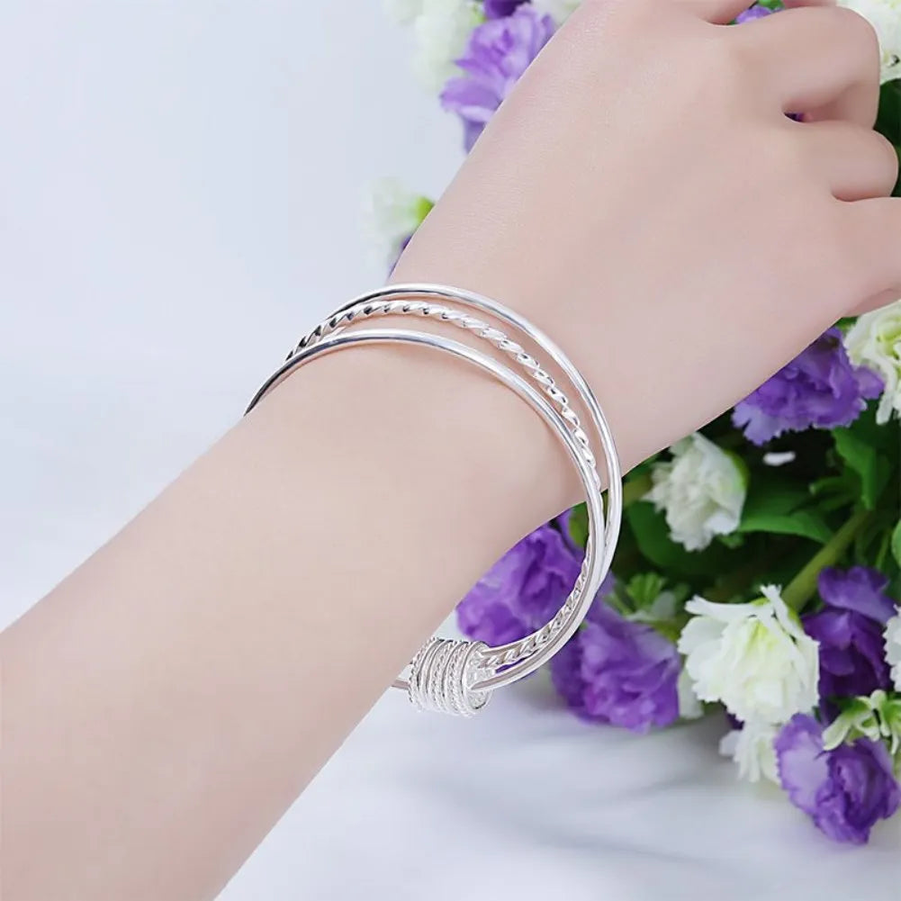 Aveuri Hot trend fine Three circles bangle 925 sterling Silver bracelets for women Fashion noble Party wedding accessories Jewelry gift