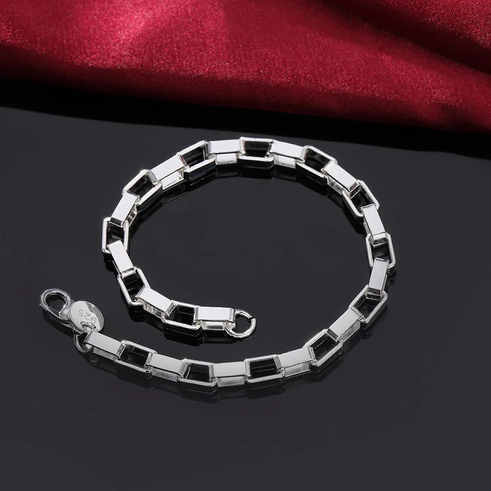 Aveuri Fine 925 Sterling Silver Classic long Square chain Bracelets for woman men's Wedding party Christmas Gift fashion luxury Jewelry