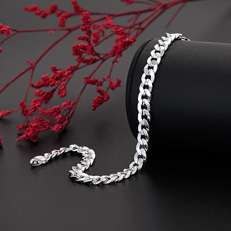 Aveuri popular brand 925 Sterling silver elegant 7MM Chain bracelets neckalces jewelry set for man women fashion Party wedding gifts