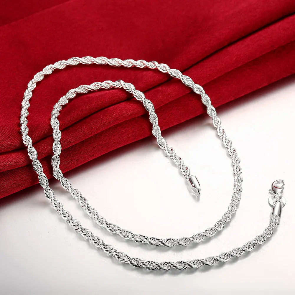 Aveuri fashion 925 Sterling Silver Bracelets necklace Jewelry sets for men women classic 4MM twisted rope chain Fashion Party wedding