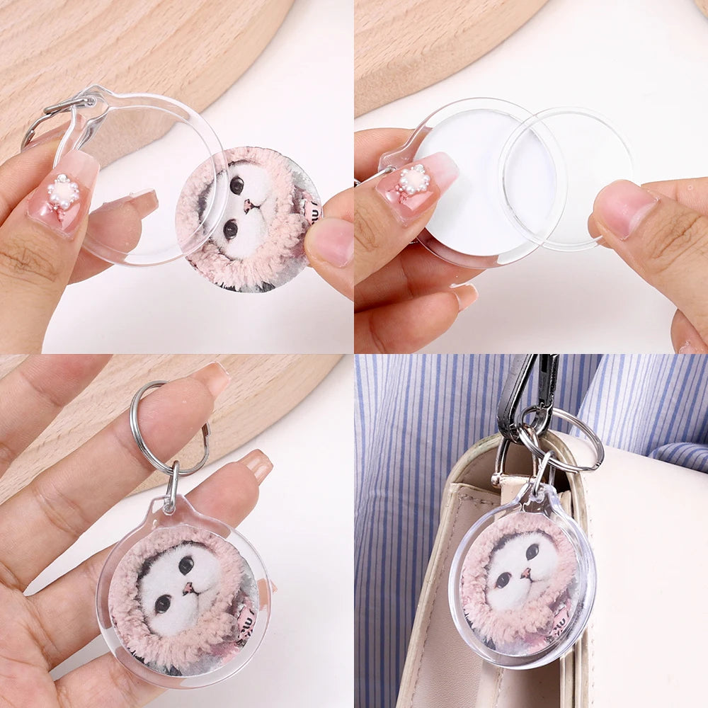 Aveuri 1/10Pcs Blank Acrylic Picture Keychain DIY Clear Insert Photo Split Key Ring Frame Key Chains Couple Anniversary Graduation Gift