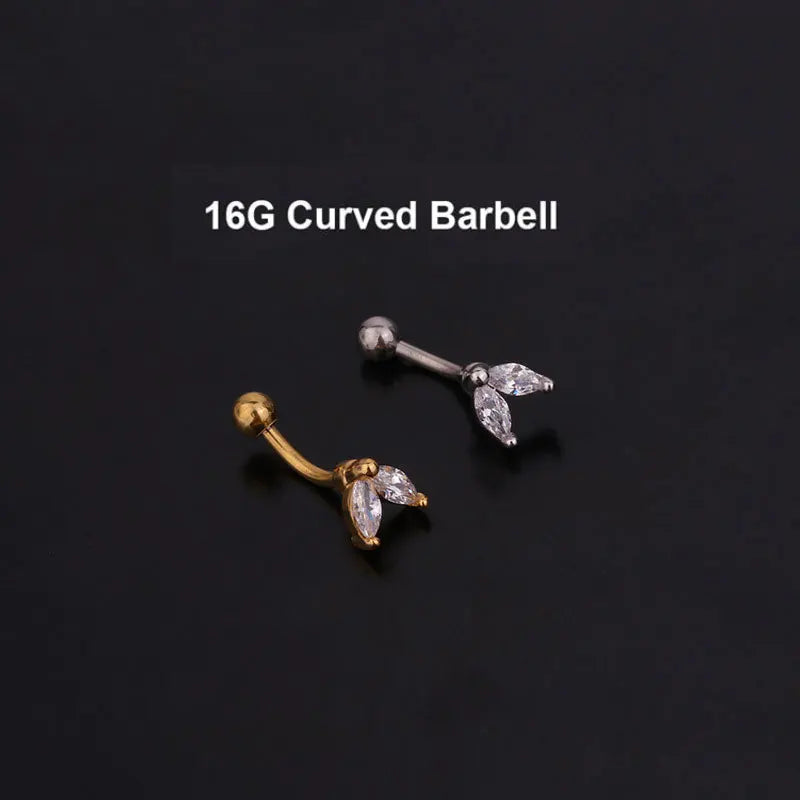 Aveuri-1PC Ear Piercing Chain Hoop Earring Rook Helix Tragus Lobe Zircon Cartilage Piercing Leaf Stud Earring Stainless Steel Jewelry