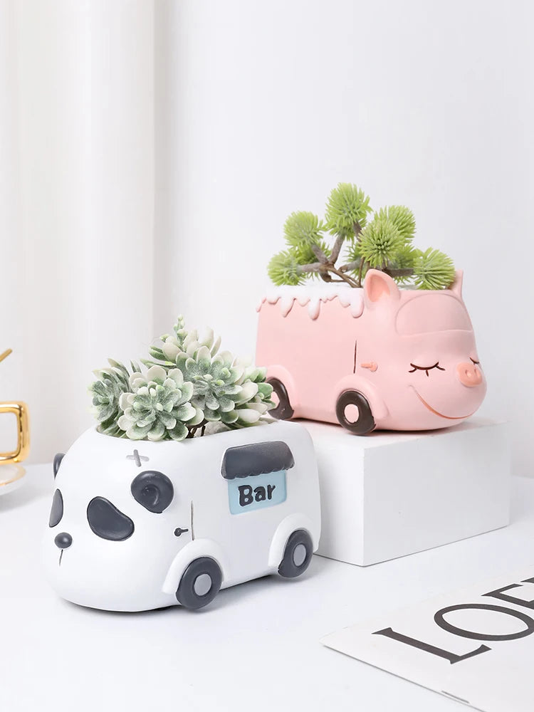 Aveuri Food Truck Series - Resin Planter for Succulents Cactus Air Plants, Cute Animal Flower Pots Figurines for Home Table Decor Gift