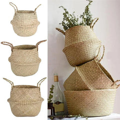 Aveuri Seaweed Wicker Basket Rattan Hanging Flower Pot Dirty Clothes Basket Storage Basket Cesta Mimbre Basket Picnic Basket