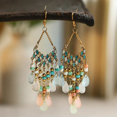 Aveuri-Christmas Gift New Year's Eve Gift Bohemian Water Drop Tassel Earrings For Women Colorful Beads Dangle Ethnic Style Earring Female Fashion Jewelry